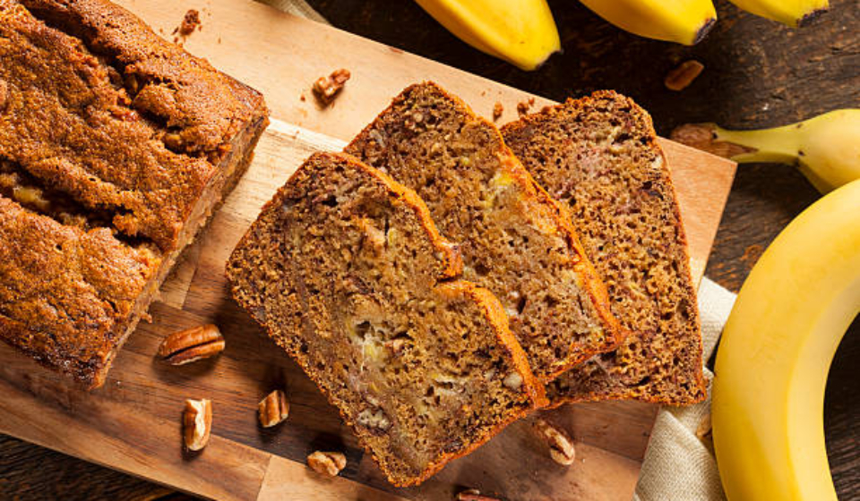 Homemade Banana Nut Bread Cut into Slices